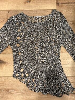 Tempo Paris Marled Black & Cream Crochet Top in Medium